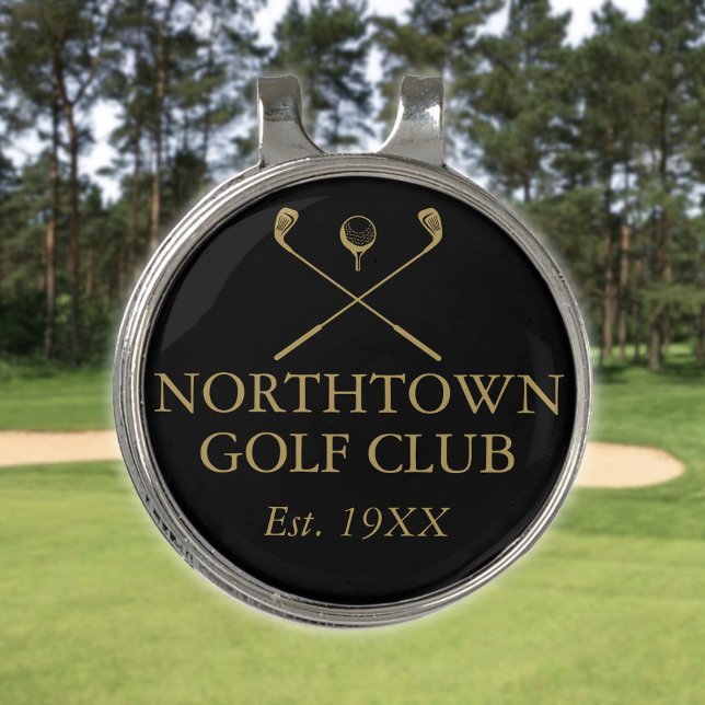 Golf Club Name Black And Gold Golf Hat Clip (Golf Club Name Black And Gold Golf Hat Clip)
