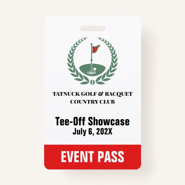 Golf Club Special Tournament Custom Event Pass Badge (Front)