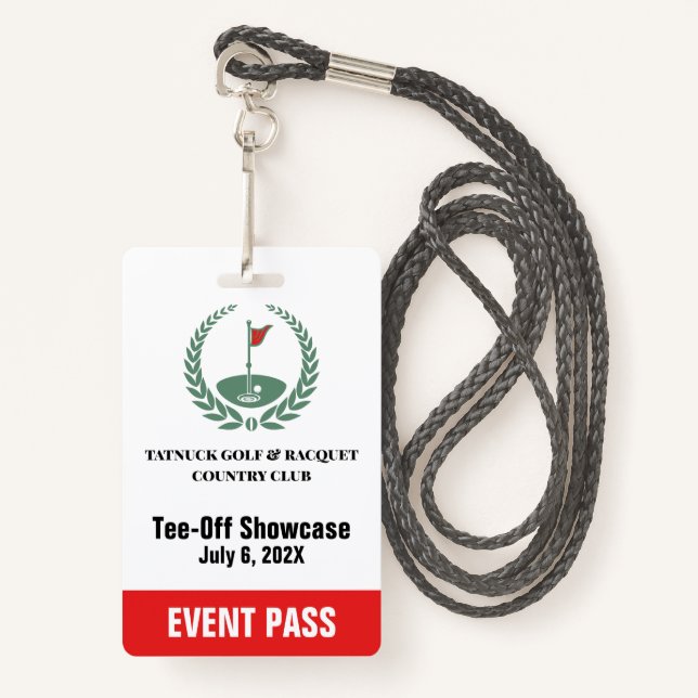 Golf Club Special Tournament Event Pass Badge (Front with Lanyard)