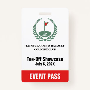 Golf Club Special Tournament Event Pass Badge