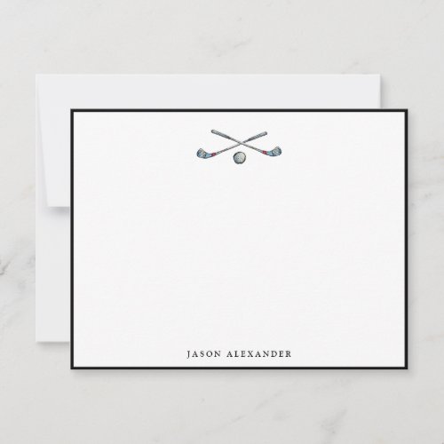 Golf clubs and Ball Black and white Flat  Note Card