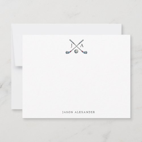 Golf clubs and Ball with Initials Flat  Note Card