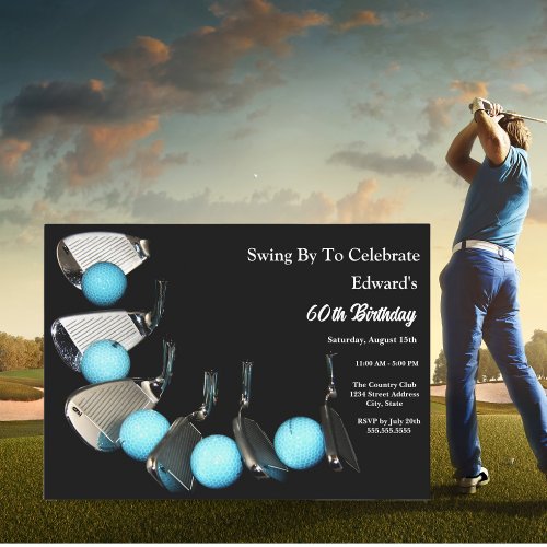 Golf Clubs And Balls Abstract Birthday  Invitation