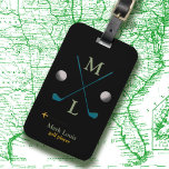 Golf Clubs and Balls on Black Monogrammed Luggage Tag<br><div class="desc">An elegant and personalized logo design for a golf player to identify his baggage when traveling. A luggage tag with a name is important for several practical reasons when traveling. Firstly, it serves as a quick and easy way to identify your luggage among the sea of similar bags at airports,...</div>