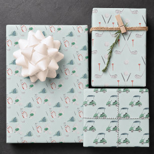 Golf Clubs and Golf Cart Wrapping Paper Sheets