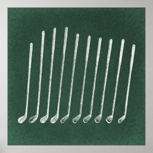 Golf Clubs Antique Golfing Art Vintage Green Style Poster