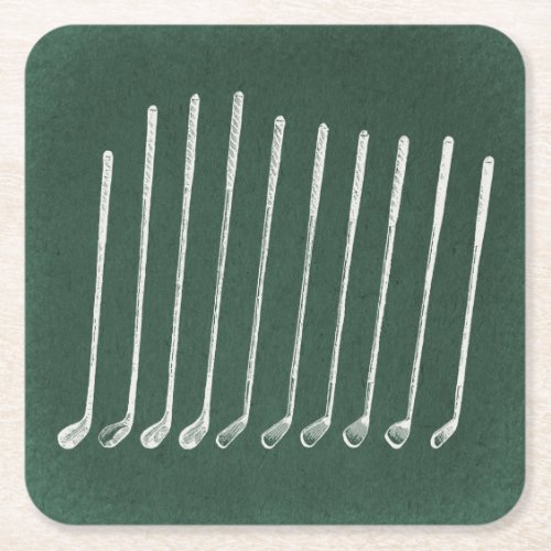 Golf Clubs Antique Golfing Art Vintage Green Style Square Paper Coaster