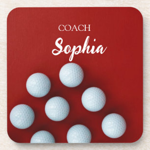 Golf Clubs Art Golf Coach Name For Golf Players Beverage Coaster