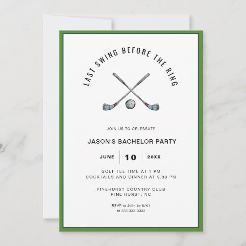 Golf clubs  ball Golfing Bachelor Party Invitation