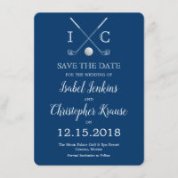 Golf Clubs Blue Monogram Wedding Save the Dates Save The Date