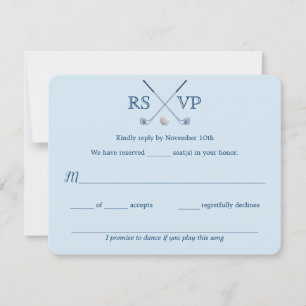 Golf Clubs Blue Striped Wedding RSVP Card 4.25x5.5
