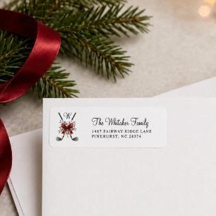 Golf Clubs Christmas Watercolor Elegant Script  Label