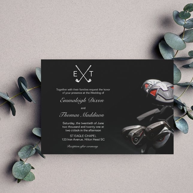 Golf Clubs Elegant Wedding Monogrammed Invitation (Creator Uploaded)