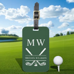 Golf Clubs Forest Green Personalized Monogram  Luggage Tag<br><div class="desc">Travel in style with this forest green personalized monogram golf clubs luggage tag. Designed with crossed golf clubs and custom initials, this tag combines elegance with practicality. The deep green background keeps your details sharp and visible while adding a refined, sporty look. Perfect for golfers, country club members, and frequent...</div>