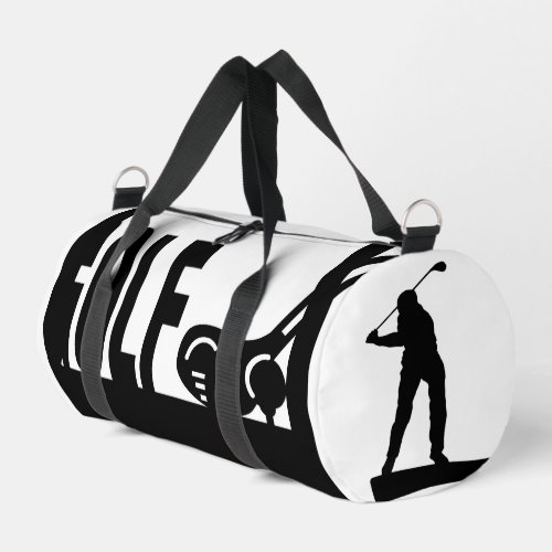 Golf Clubs Golfer Black  White  Duffle Bag