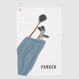 Golf Clubs Illustration Personalized Towel