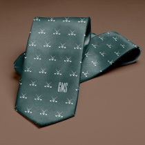 Golf Clubs Monogrammed Dark Green Neck Tie