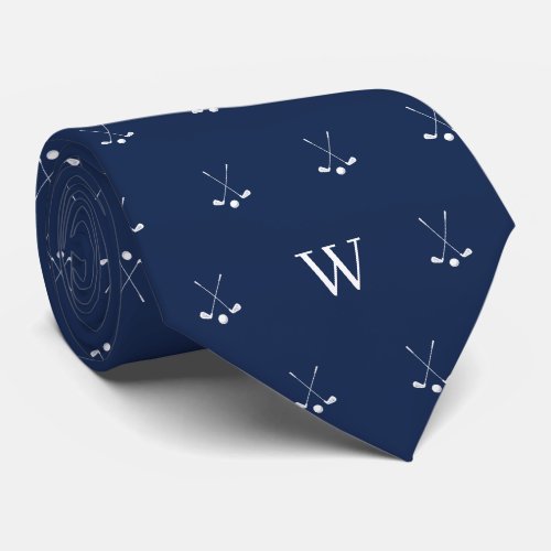 Golf Clubs Monogrammed Initials Navy and White Neck Tie