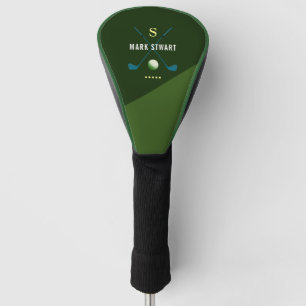 golf clubs, name + initial on green monogrammed  head cover