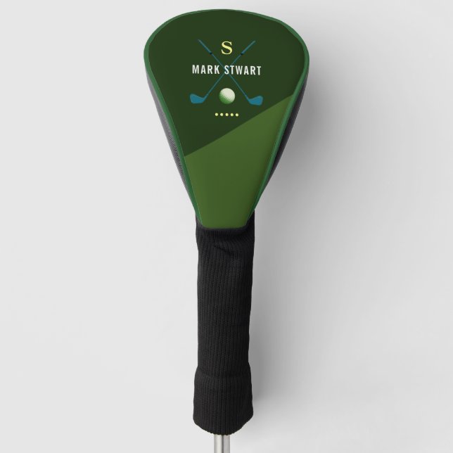 golf clubs, name + initial on green monogrammed  head cover (Front)
