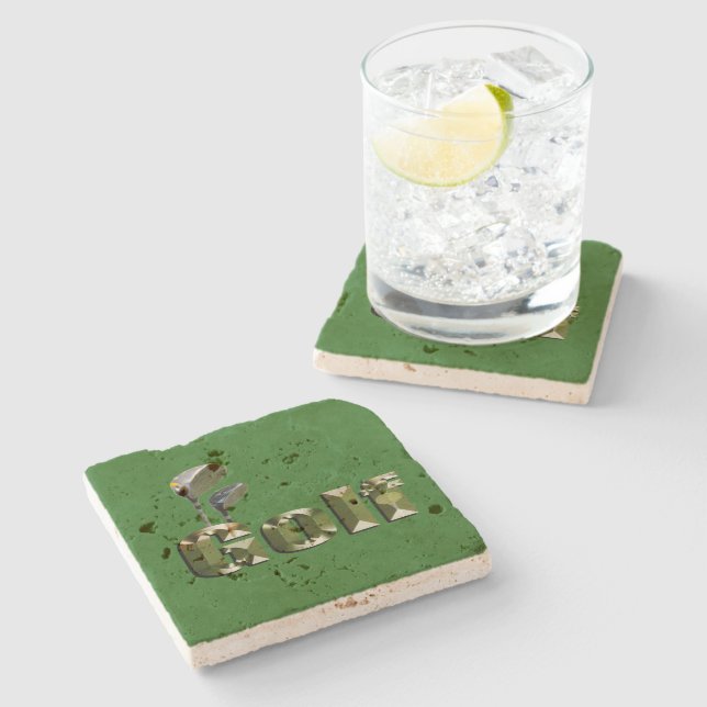 Golf Clubs On Green Denim,   Stone Coaster (Side)