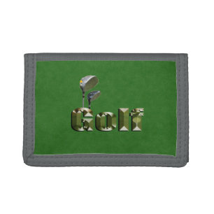 Golf Clubs On Green Denim, Tri-fold Wallet
