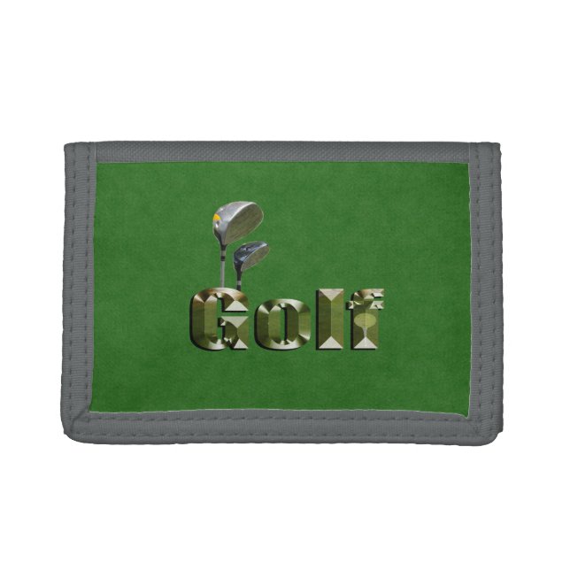 Golf Clubs On Green Denim,   Trifold Wallet (Front)
