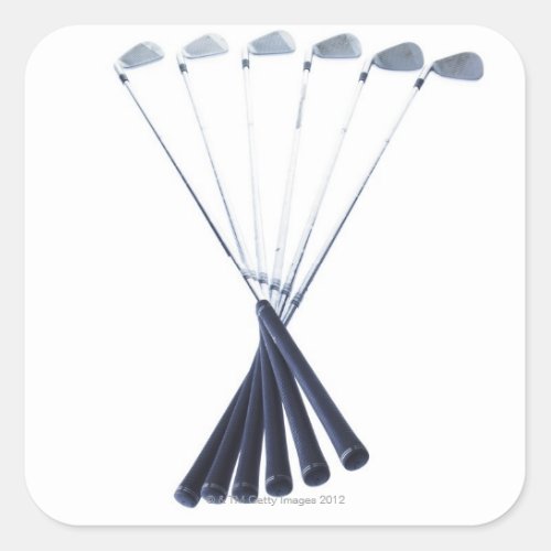 Golf clubs on white background square sticker