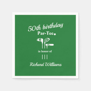 Golf Clubs Par Tee Green White Men's 50th Birthday Napkins