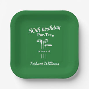 Golf Clubs Par Tee Green White Men's 50th Birthday Paper Plates
