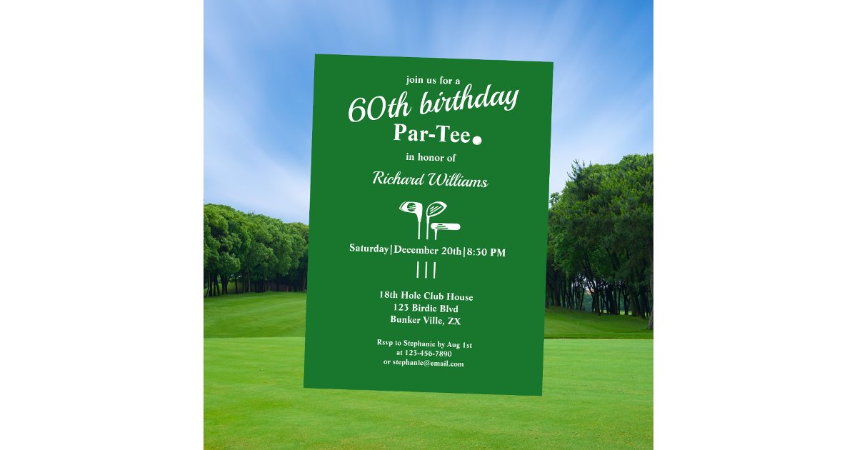 Golf Clubs Par Tee Green White Men's 60th Birthday Invitation | Zazzle