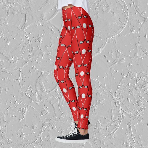 Golf clubs pattern bright red leggings