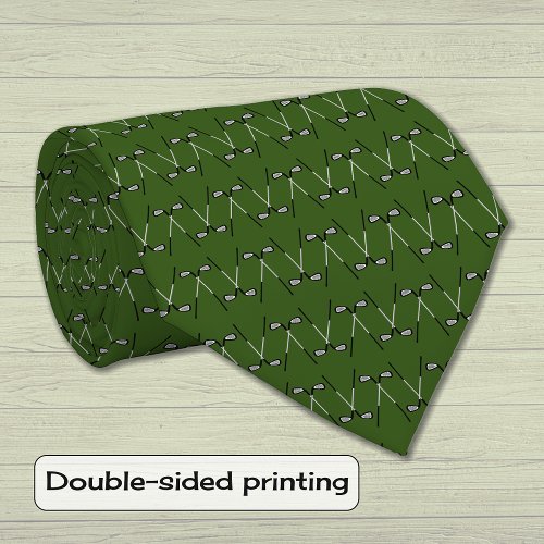 Golf clubs pattern forest green neck tie