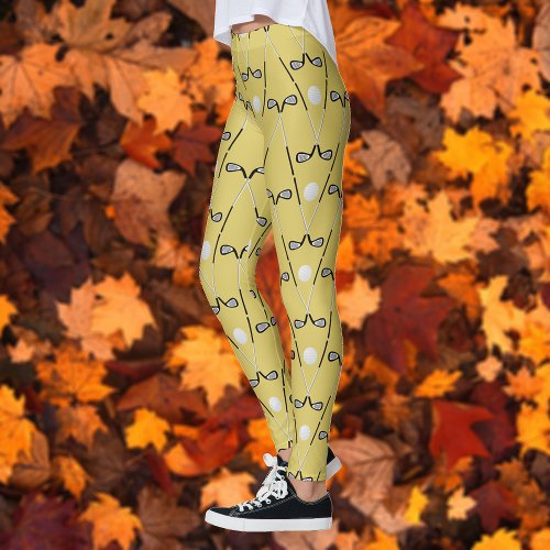 Golf clubs pattern golden leggings