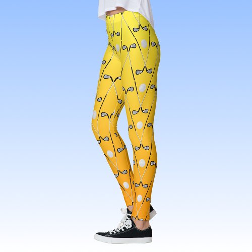 Golf clubs pattern orange yellow sporty leggings