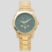 Golf Clubs Personalized Gold and Dark Green Watch