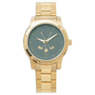 Golf Clubs Personalized Gold and Dark Green Watch