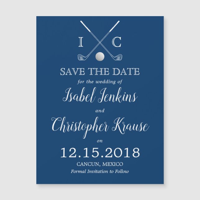 Golf Clubs Save the Date Magnet Cards (Front)