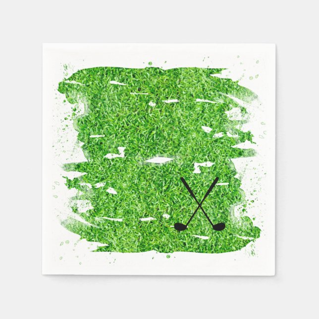 Golf Clubs Silhouette Green Grass Funny Napkins (Front)