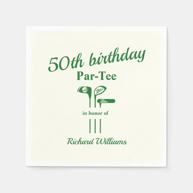 Golf Clubs Themed Par Tee 50th Birthday Party Napkins (Front)