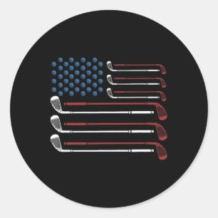 Golf Clubs Usa Flag Red White And Blue Classic Round Sticker