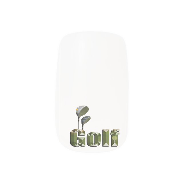 Golf Clubs With The Word Golf, Minx Nail Art (Left Thumb)