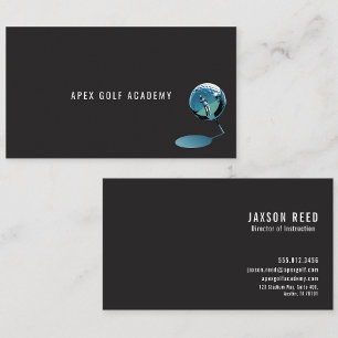 Golf Coach Academy Metallic Blue-Black background  Business Card