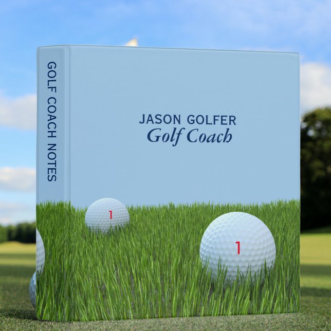 Golf Coach Blue and Green Sports 3 Ring Binder (Perfect binder for golf coaches and golfers too. Just add your name and golf ball number)