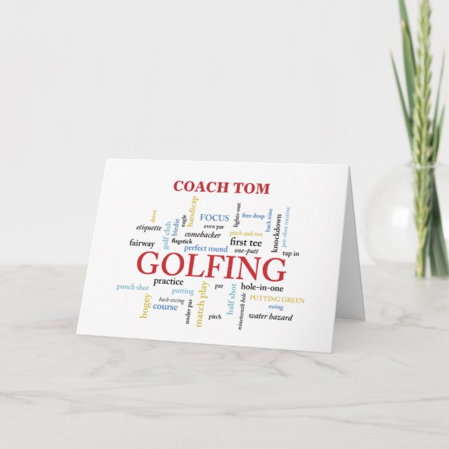 Golf Coach Custom Name Thank You in Words Card (Front)