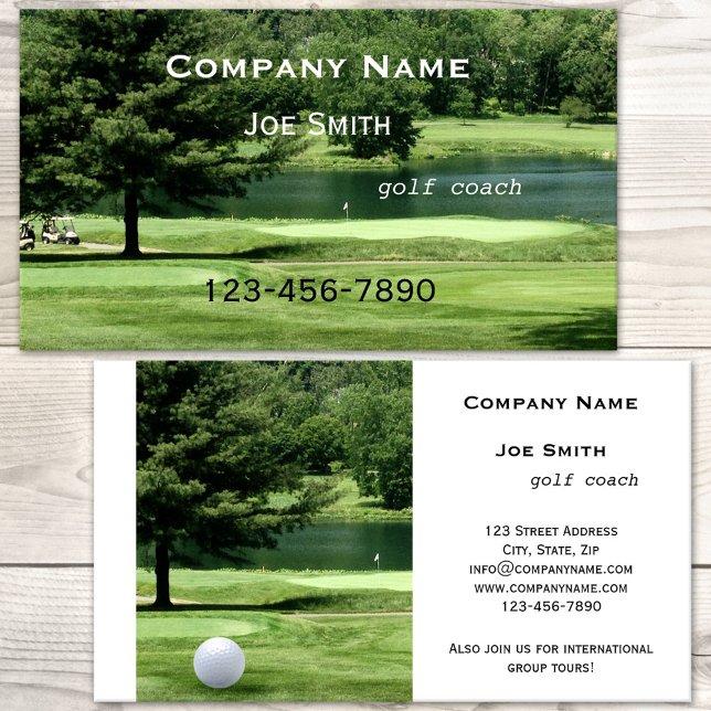 Golf Coach or Instructor Business Card (A lush green golf business card for a golf coach, instructor or trainer.)