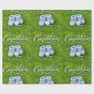 Golf Congratulations for baby boy golfer on green Wrapping Paper