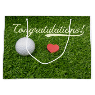 Golf Congratulations golf ball with love on green Large Gift Bag