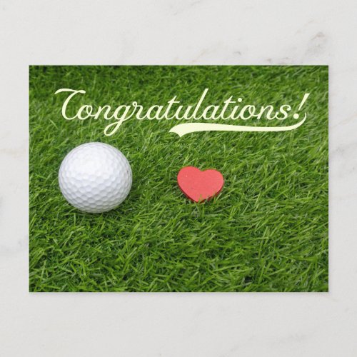 Golf Congratulations golf ball with love on green  Postcard