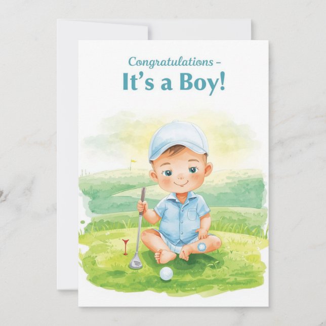 Golf Congratulations It’s a Boy Card | Baby Golfer (Front)